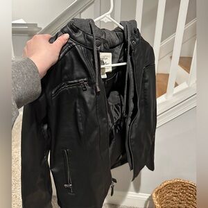 Faux leather jacket with hood